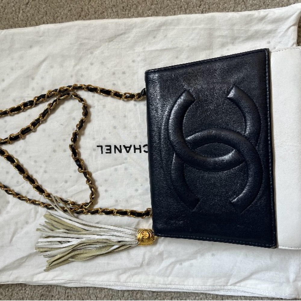Blue and white Chanel handbag